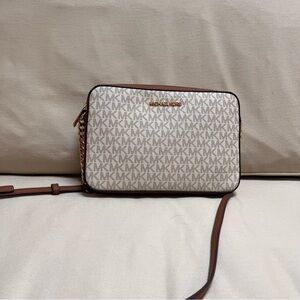 NWT Michael Kors Cream and Brown Logo Crossbody Bag